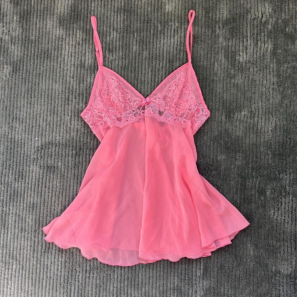 Pink Lace Babydoll Slip Dress – Floral Embroidery 🎀 | Women's Size S